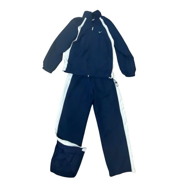 Nike Y2K Mesh Lined Track Suit Mens Size Medium Navy Blue White Stripe Polyester - Picture 1 of 12